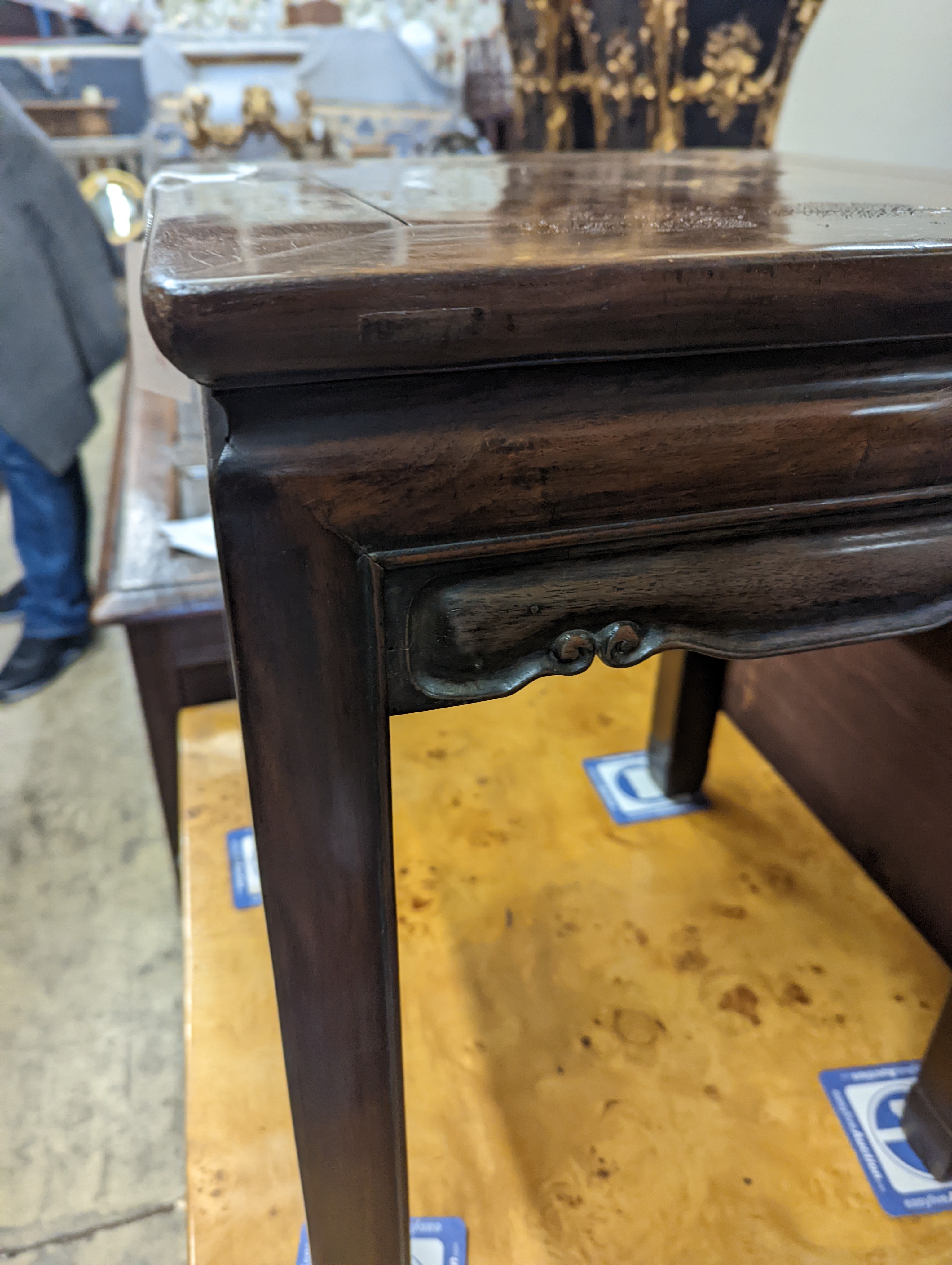 A Chinese square hardwood occasional table, width 41cm, height 52cm